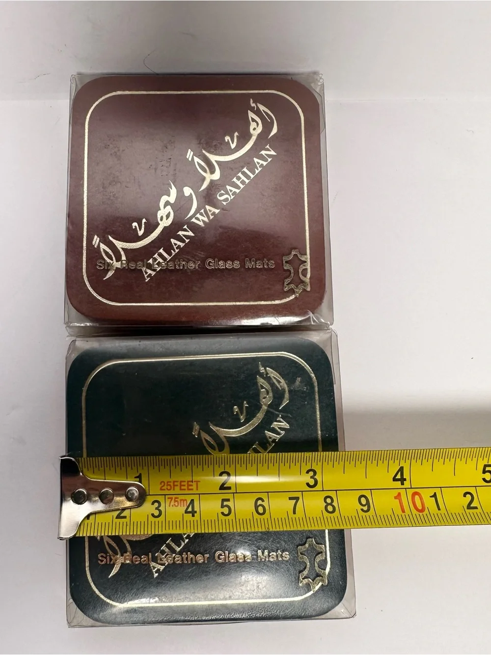 Arabic Real Leather Glass Mat Welcome Coasters-2 Sets-12 Total-NEW-From Lebanon